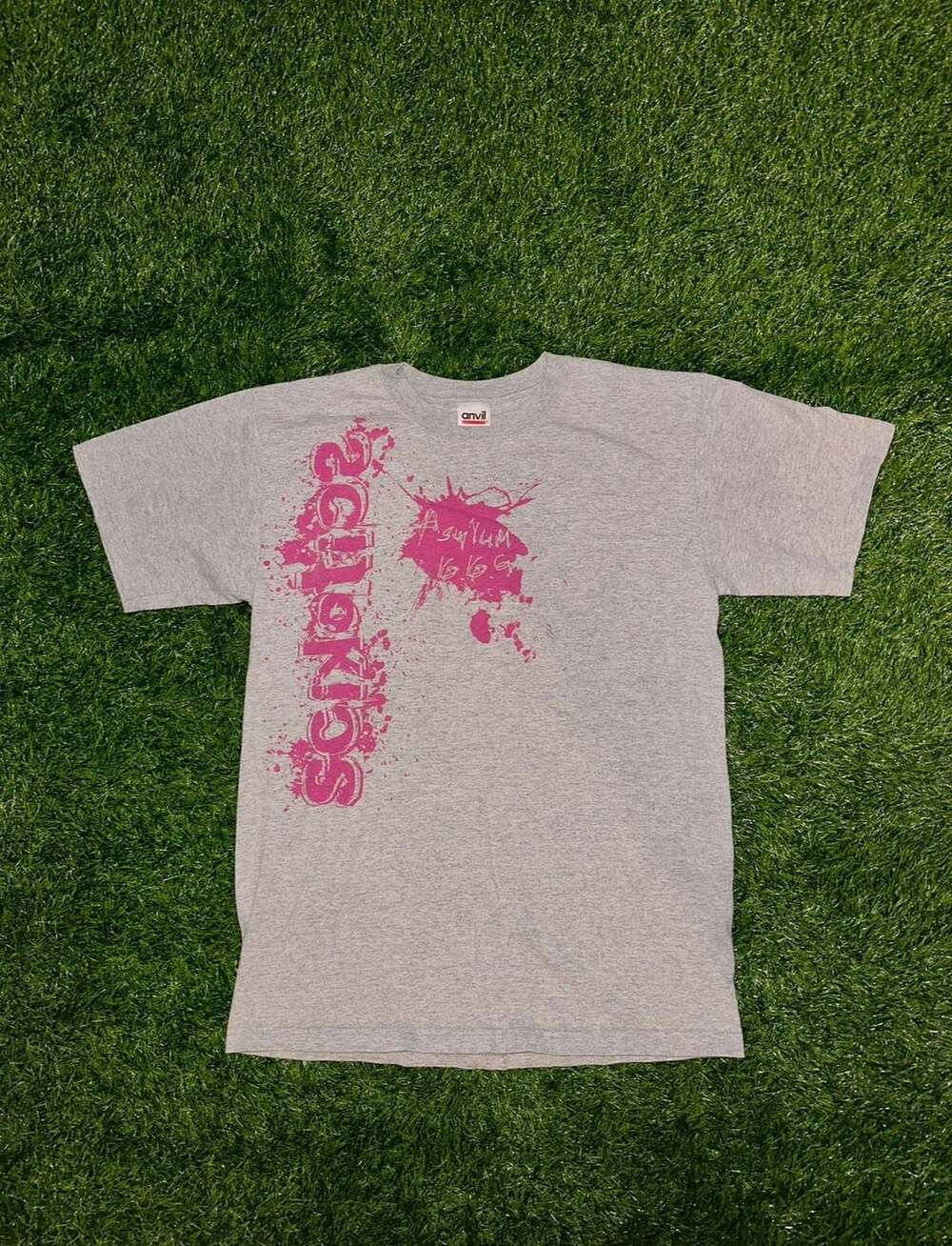 Anvil Grey scikotics Graphic T-Shirt with Pink Asylum Logo and Mask Size M